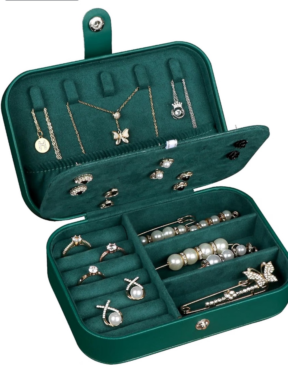 Travel Jewelry Organizer Box in Deep Green